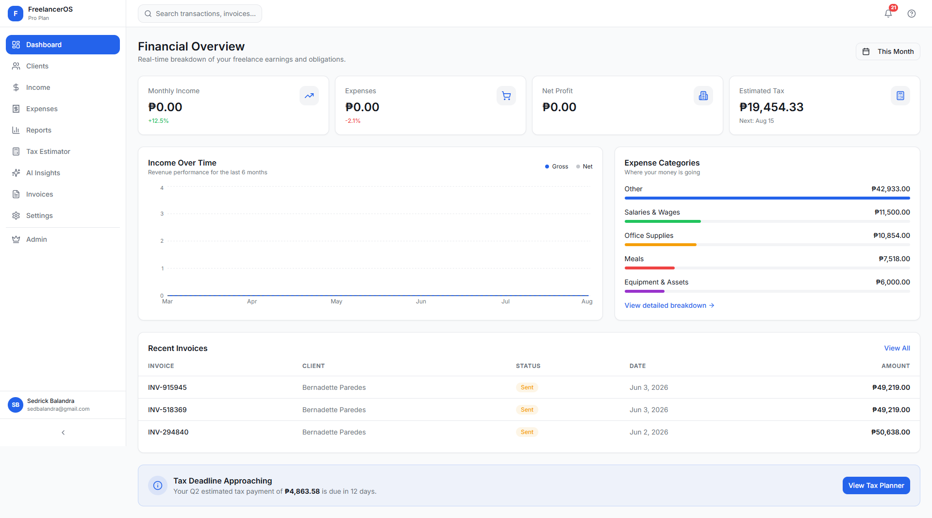 FreelancerOS dashboard